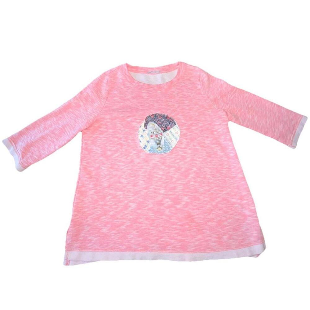 Pink Heather Upcycled Sweatshirt Quilt‎ Appliqué Art To Wear Boho Cottagecore